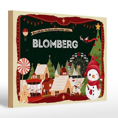 Cartel de madera saludos navideños BLOMBERG regalo 30x20cm