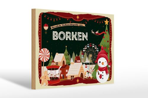 Holzschild Weihnachten Grüße aus BORKEN Geschenk 30x20cm