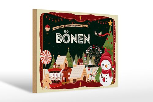 Holzschild Weihnachten Grüße aus BÖNEN Geschenk 30x20cm