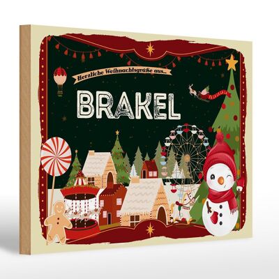 Holzschild Weihnachten Grüße aus BRAKEL Geschenk 30x20cm