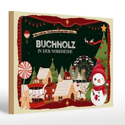 Cartel de madera Saludos navideños BUCHHOLZ regalo 30x20cm