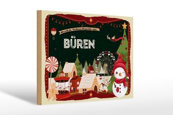 Panneau en bois Salutations de Noël Cadeau BÜREN 30x20cm 1