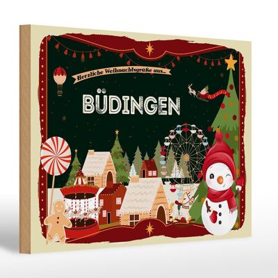 Holzschild Weihnachten Grüße BÜDINGEN Geschenk 30x20cm