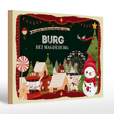 Cartel de madera Saludos navideños de BURG cerca de MAGDEBURG 30x20cm