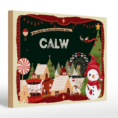 Cartel de madera Saludos navideños CALW festival de regalos 30x20cm