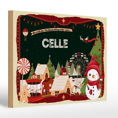 Cartel de madera saludos navideños CELLE regalo 30x20cm