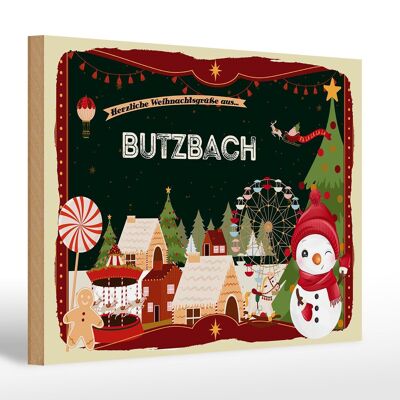 Cartel de madera saludos navideños regalo BUTZBACH 30x20cm
