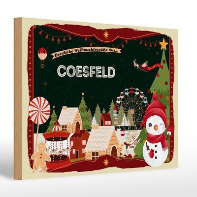 Cartel de madera Saludos navideños COESFELD regalo 30x20cm