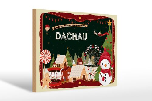 Holzschild Weihnachten Grüße aus DACHAU Geschenk 30x20cm
