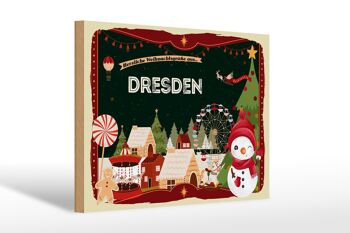 Panneau en bois Salutations de Noël de DRESDE cadeau 30x20cm 1