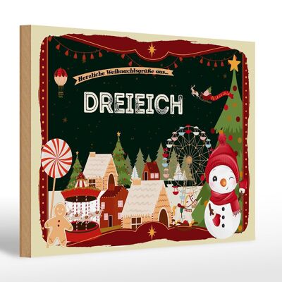 Panneau en bois Salutations de Noël Cadeau DREIEICH 30x20cm