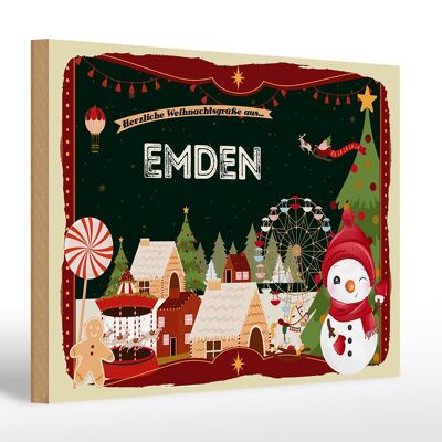 Cartel de madera Saludos navideños de EMDEN regalo 30x20cm