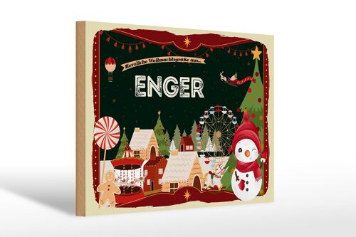 Holzschild Weihnachten Grüße aus ENGER Geschenk 30x20cm