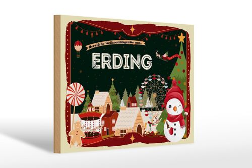 Holzschild Weihnachten Grüße ERDING Geschenk 30x20cm