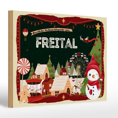 Cartel de madera Saludos navideños de FREITAL regalo 30x20cm