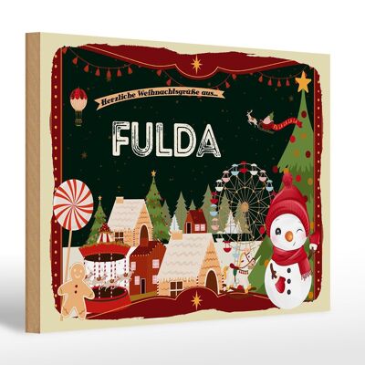 Cartel de madera Saludos navideños FULDA regalo festival 30x20cm