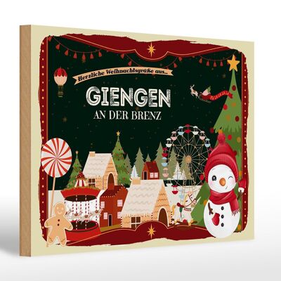 Wooden sign Christmas greetings GIENGEN AN DER BRENZ 30x20cm