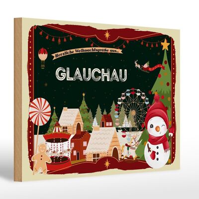 Panneau en bois voeux de Noël GLAUCHAU cadeau 30x20cm