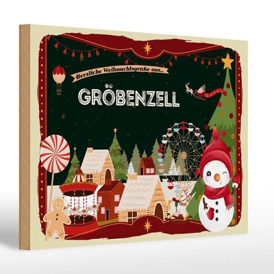 Cartel de madera Saludos navideños GRÖBENZELL regalo 30x20cm