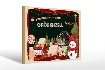 Panneau en bois Salutations de Noël Cadeau GRÖBENZELL 30x20cm 1