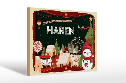 Holzschild Weihnachten Grüße aus HAREN Geschenk 30x20cm