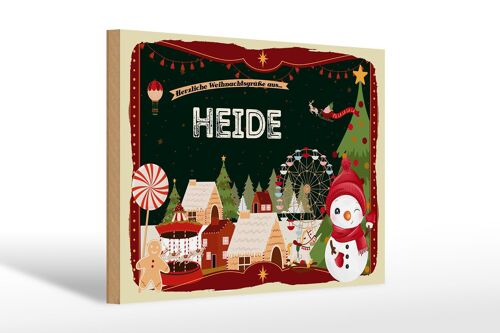 Holzschild Weihnachten Grüße aus HEIDE Fest 30x20cm