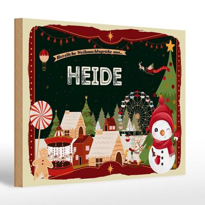 Holzschild Weihnachten Grüße aus HEIDE Fest 30x20cm