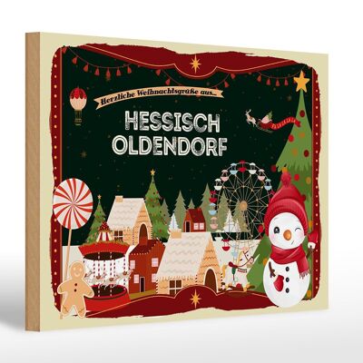 Wooden sign Christmas greetings HESSISCH OLDENDORF Fest 30x20cm