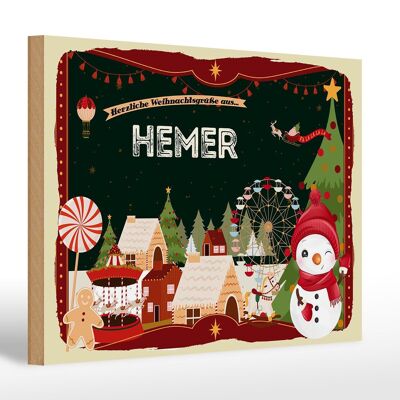 Cartel de madera Saludos navideños de HEMER Fest 30x20cm