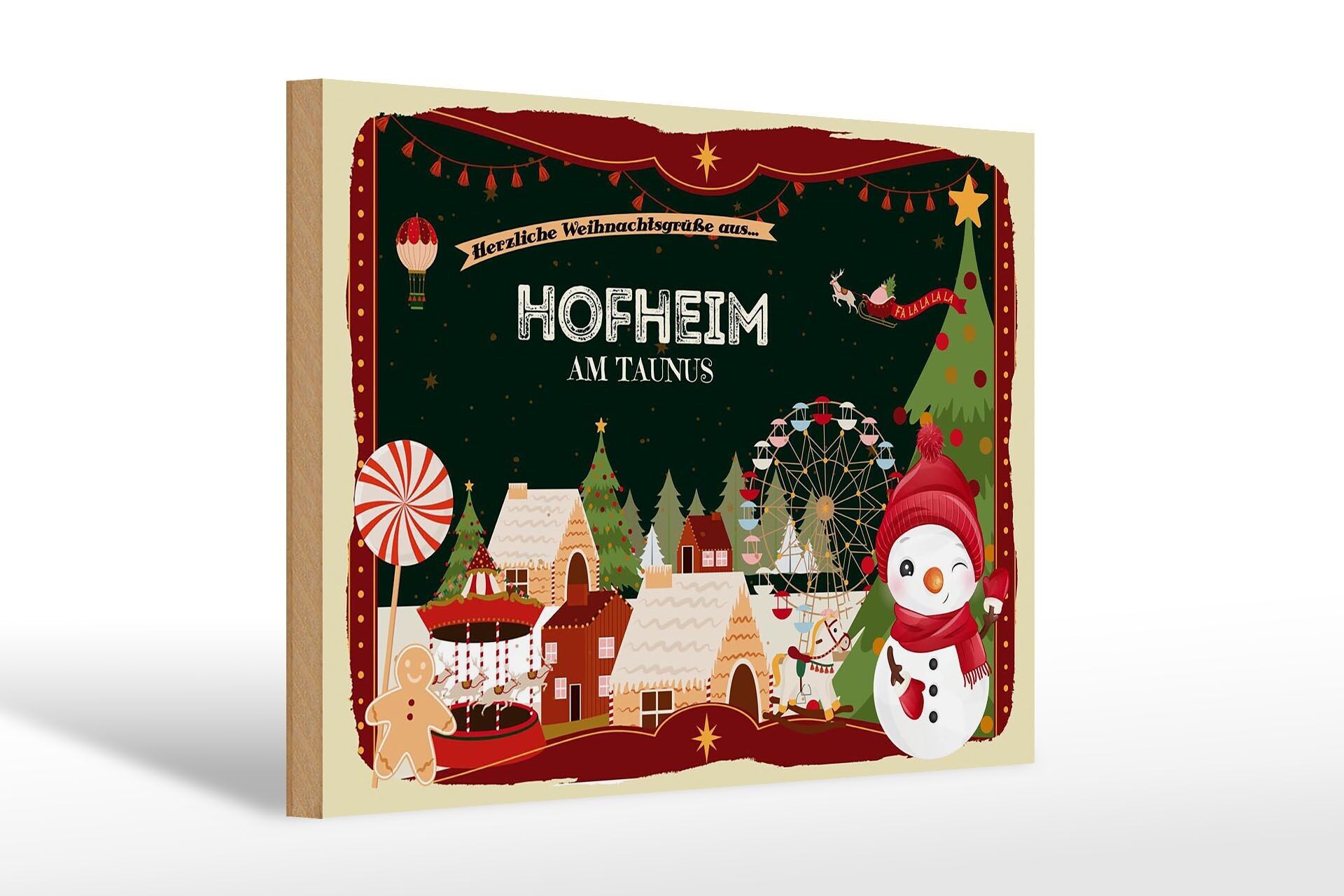 Wooden sign Christmas greetings HOFHEIM AM TAUNUS Fest 30x20cm