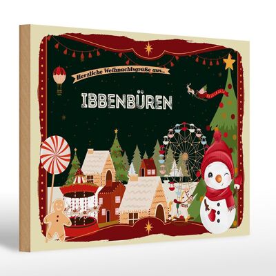 Cartel de madera Saludos navideños IBBENBÜREN Fest 30x20cm