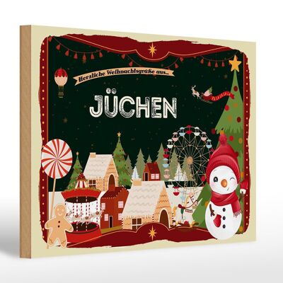 Wooden sign Christmas greetings from JÜCHEN Fest 30x20cm