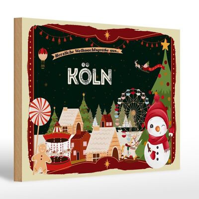 Cartel de madera Saludos navideños de COLONIA regalo 30x20cm