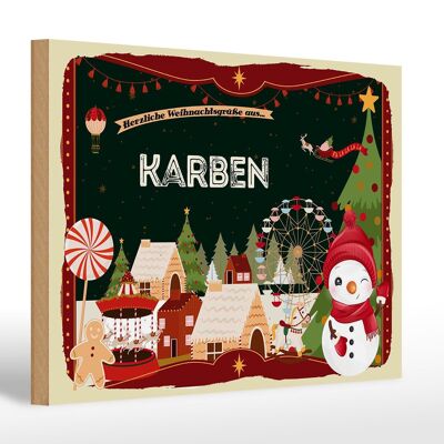 Holzschild Weihnachten Grüße aus KARBEN Fest 30x20cm