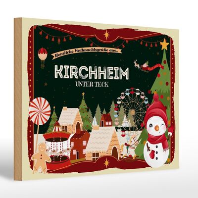 Cartel de madera Saludos navideños KIRCHHEIM UNDER TECK regalo 30x20cm