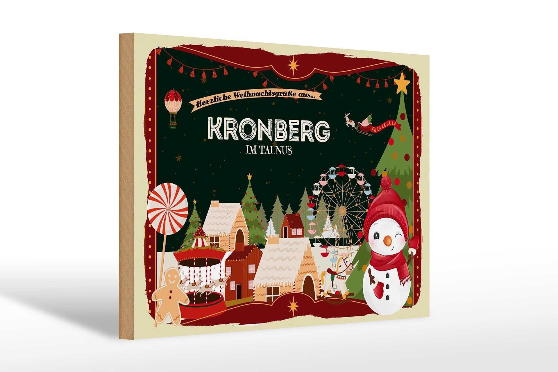 Wooden sign Christmas greetings KRONBERG IM TAUNUS Fest 30x20cm