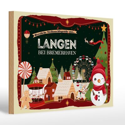 Holzschild Weihnachten Grüße aus LANGEN BEI BREMERHAVEN 30x20cm