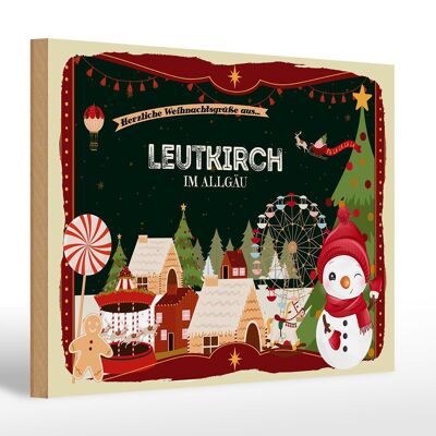 Cartel de madera Saludos navideños LEUTKIRCH IM ALLGAU Fest 30x20cm