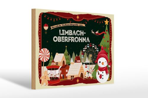 Holzschild Weihnachten Grüße LIMBACH-OBERFROHNA Geschek 30x20cm
