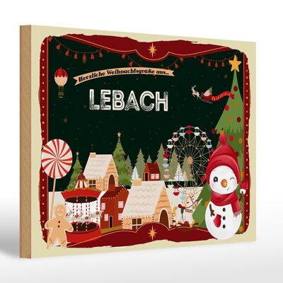 Holzschild Weihnachten Grüße aus LEBACH Geschenk 30x20cm