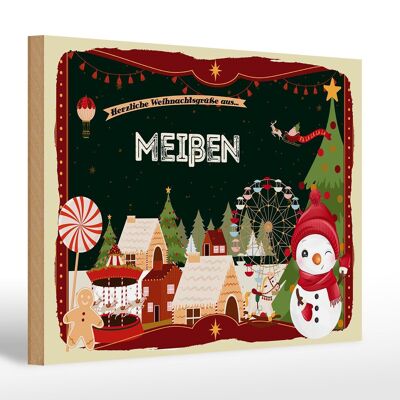 Cartel de madera Saludos navideños MEISSEN regalo FESTIVO 30x20cm