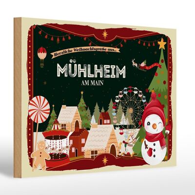 Cartel de madera Saludos navideños MÜLHEIM AM MAIN regalo 30x20cm