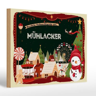 Wooden sign Christmas greetings MÜHLACKER gift 30x20cm