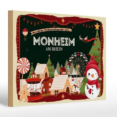 Cartello in legno Auguri di Natale MONHEIM AM RHEIN Fest 30x20cm