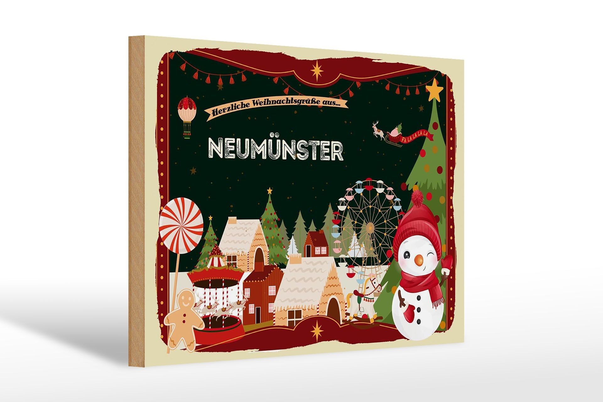 Wooden sign Christmas greetings NEUMÜNSTER Fest 30x20cm