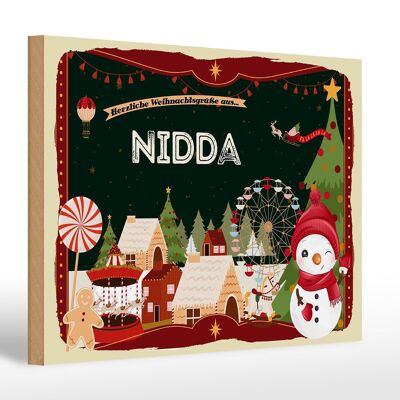 Cartel de madera saludos navideños regalo NIDDA 30x20cm