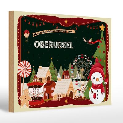 Panneau en bois Salutations de Noël Cadeau OBERURSEL 30x20cm