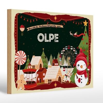 Cartel de madera Saludos navideños de OLPE regalo 30x20cm