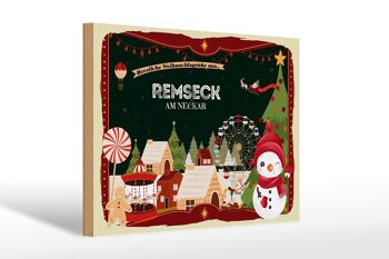 Panneau en bois Vœux de Noël REMSECK AM NECKAR 30x20cm 1