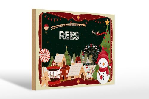 Holzschild Weihnachten Grüße aus REES Geschenk 30x20cm